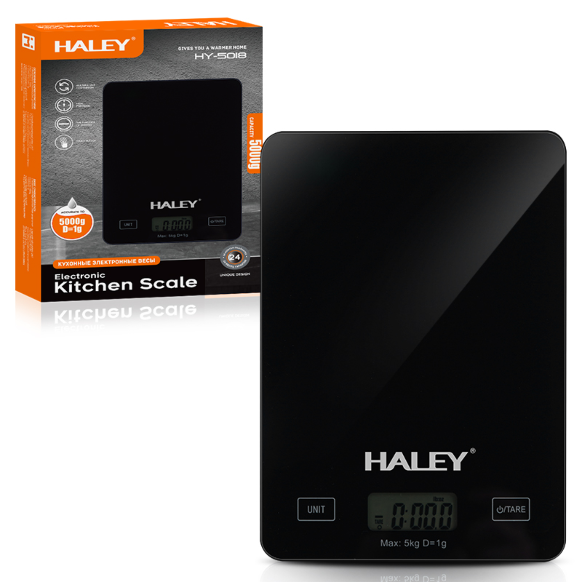 Haley ميزان مطبخ رقمي HALEY زجاجي – دقة عالية حتى 5 كغ – شاشة LCD مع خاصية Tare - الصورة 1